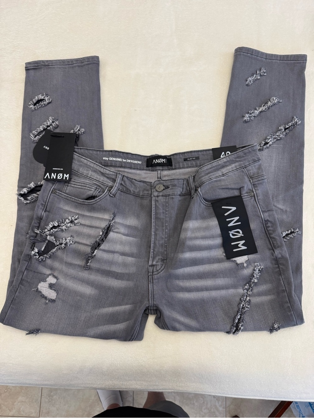 Men's Slim Distressed Gray Jeans